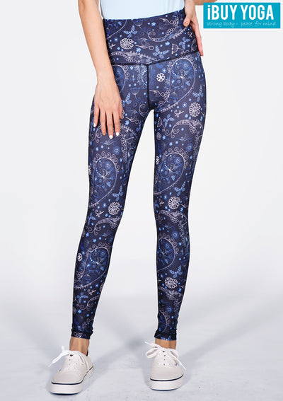 IBY-Long yoga pants, model 535S - Butterfly Night pattern