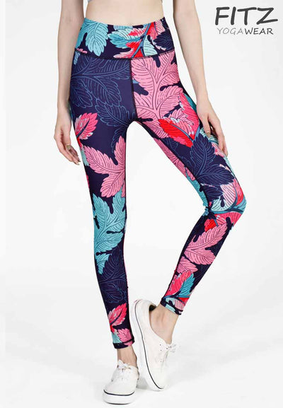 Fitz yoga pants, exercise, 9-inch legs, Splendor pattern