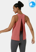 IBY - Tie back tank, stretchy exercise tank top, Tie model - Peach Blush