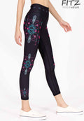 Fitz yoga pants, exercise, 9-inch legs, Queen Cleopatra pattern
