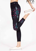 Fitz yoga pants, exercise, 9-inch legs, Queen Cleopatra pattern