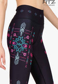 Fitz yoga pants, exercise, 9-inch legs, Queen Cleopatra pattern