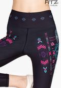 Fitz yoga pants, exercise, 9-inch legs, Queen Cleopatra pattern