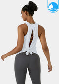 IBY - Tie back tank, stretchy exercise tank top, Tie model - White