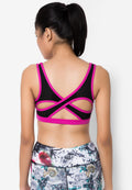 Sports bra, yoga bra, exercise bra, Fitz - Black Mesh Bra - Hot Pink *Ready to ship*