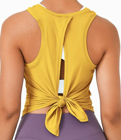 IBY - Tie back tank, stretchy exercise tank top, Tie model - Yellow