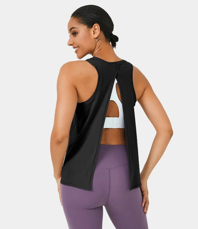 IBY - Tie back tank, stretchy exercise tank top, Tie model - Black
