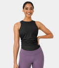 IBY - Tie back tank, stretchy exercise tank top, Tie model - Black