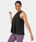 IBY - Tie back tank, stretchy exercise tank top, Tie model - Black