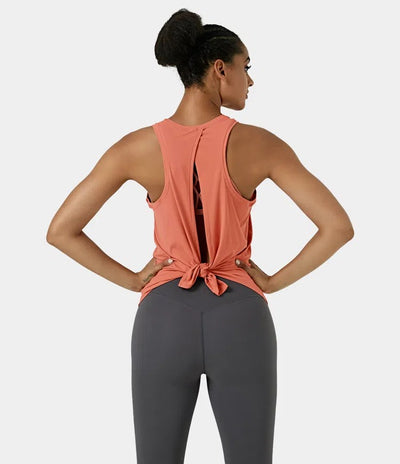 IBY - Tie back tank, stretchy exercise tank top, Tie model - Orange