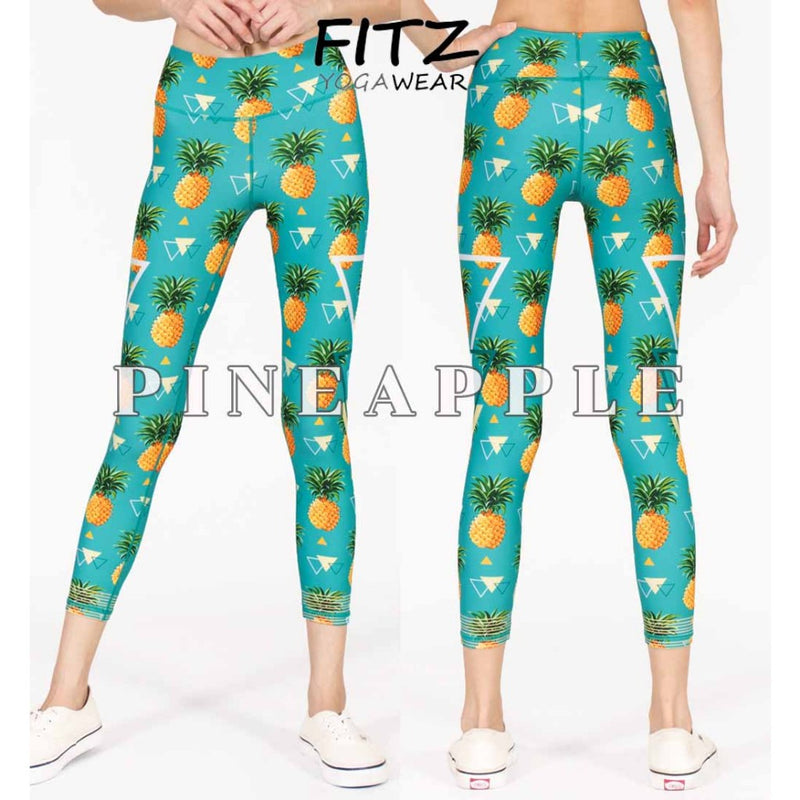 Fitz yoga pants, exercise, 9-inch legs, Pineapple pattern