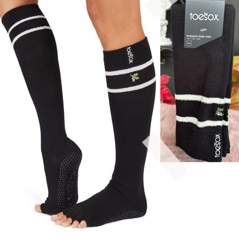 ToeSox Grip Half Toe Scrunch Knee ถุงเท้ากันลื่น เปิดนิ้วเท้า ถุงเท้าพิลาทิส ถุงเท้าโยคะ รุ่น สครันช์ ยาวใต้เข่า แบรนด์