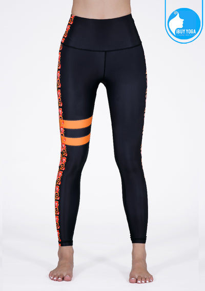 IBY-Long yoga pants, model 535G - printed graphic, Indian Froral pattern