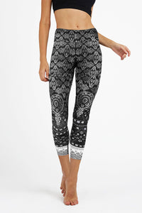 Dharmabums Shanti Black High Waist Printed Yoga Legging - 7/8