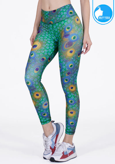 FITZ yoga pants, exercise, 9-inch legs, Peacock pattern