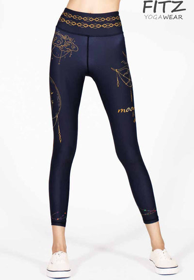 Fitz yoga pants, exercise, 9-inch legs, Moon and Sun pattern