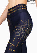 Fitz yoga pants, exercise, 9-inch legs, Moon and Sun pattern